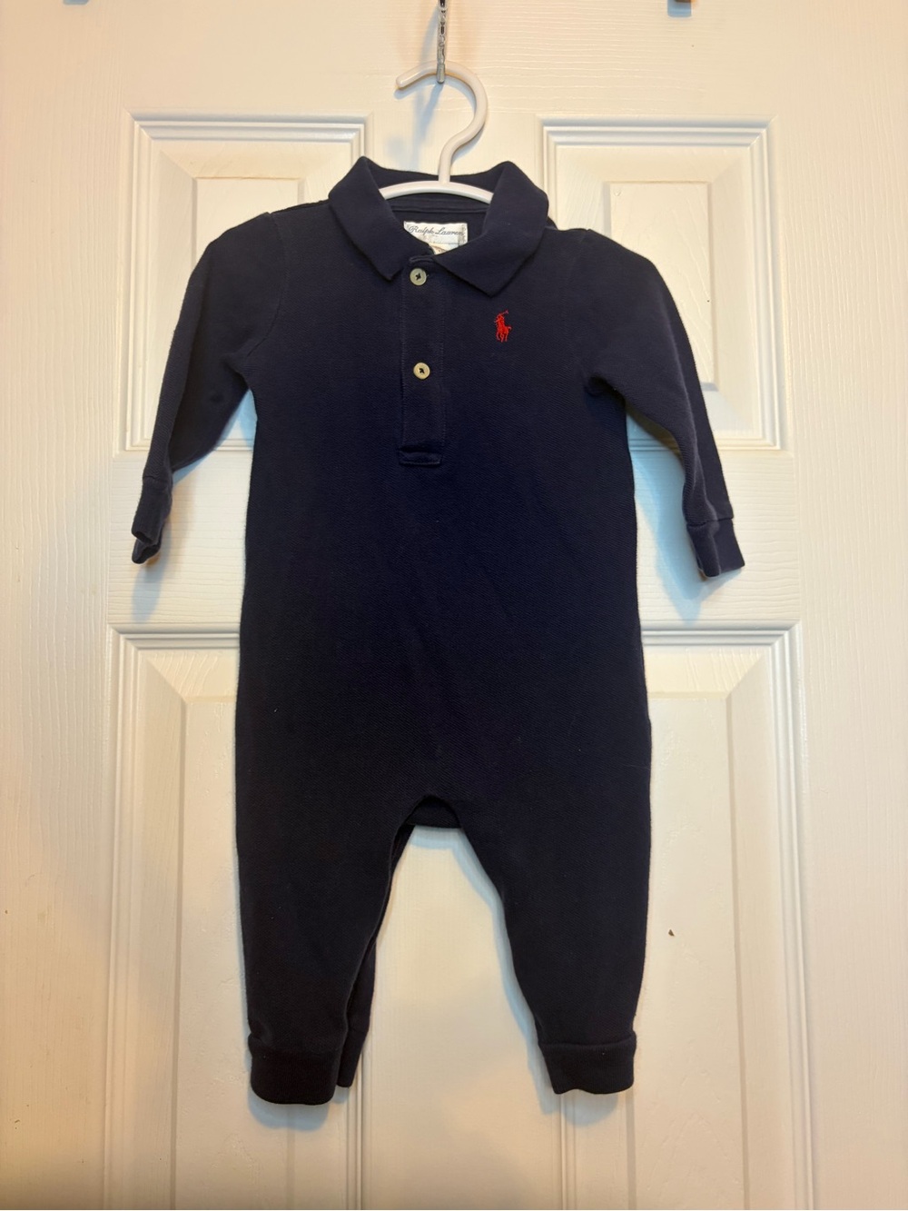 Ralph Lauren Polo🏇Infant👶🏻Long Sleeve Romper Jumpsuit Red Logo Sz 6M